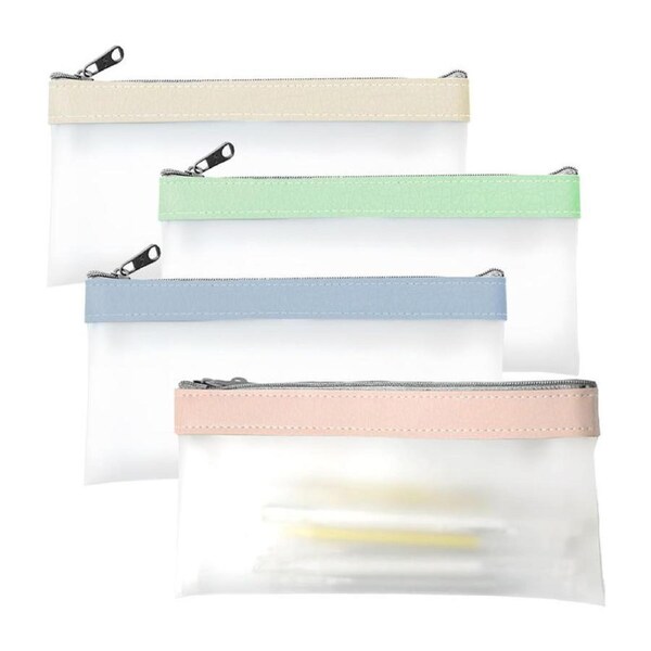 Nevenka 4 Pcs Clear Pencil Pouch with Zipper for Stationery Cosmetic Organization