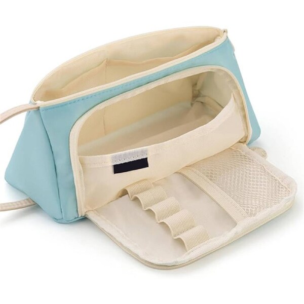 Nevenka Pencil Case with Handle Big Capacity Canvas for Teens Adults-Light Blue