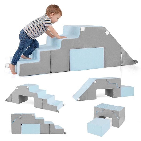 Babyjoy 4-in-1 Toddler Foam Climbing Blocks Playset Soft Indoor Montessori Climbing Toy w/ Slide Stair Tunnel & Foldable Design Ideal for Kids 3+ Years