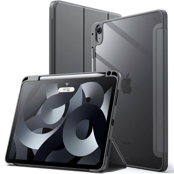 JETech Case ONLY for iPad Air 11-Inch M4/M3/M2 (2026/2025/2024), iPad Air 5/4 (2022/2020 5th/4th) with Pencil Holder, Clear Transparent Back Slim Stand Shockproof Tablet Cover (Space Grey)