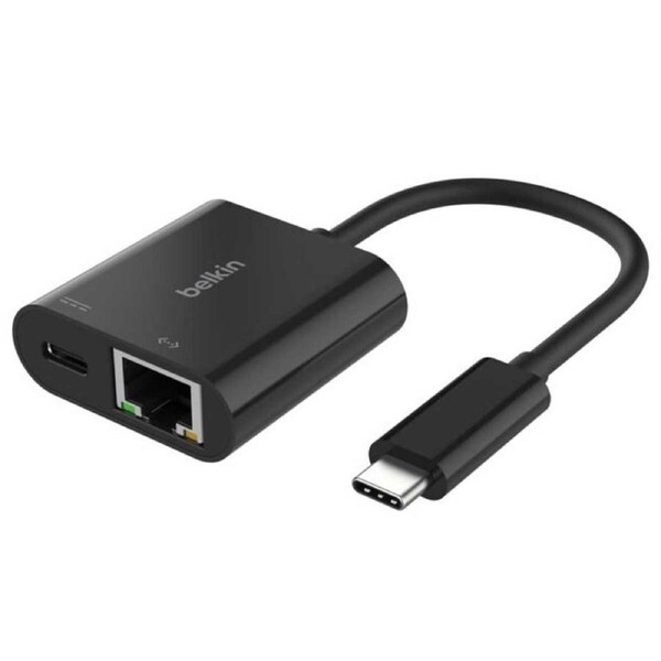 Belkin USB-C Ethernet Adapter with 100W Power Delivery, Compact Design, Black