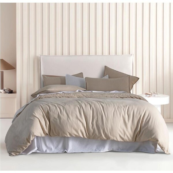 CleverPolly Vintage Washed Soft Quilt Cover Set Linen Single