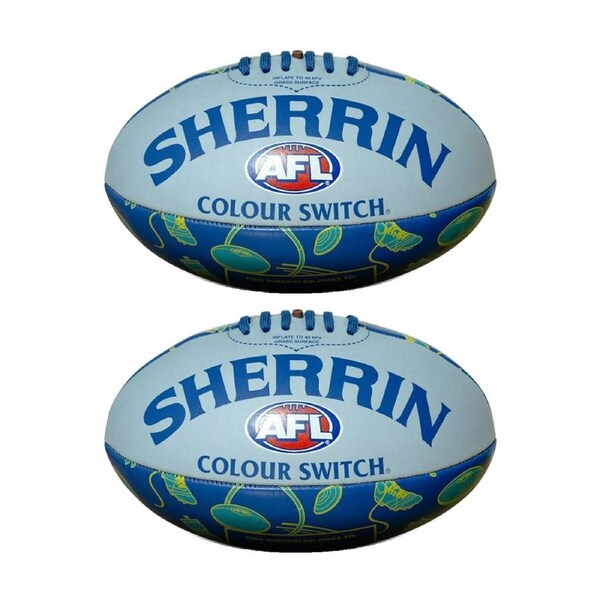2PK Sherrin AFL Auskick UV Activated Colour Switch Blue/White Football Size 2