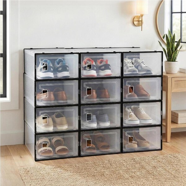 12 Pairs Artiss Shoe Box Rack DIY Stackable Black