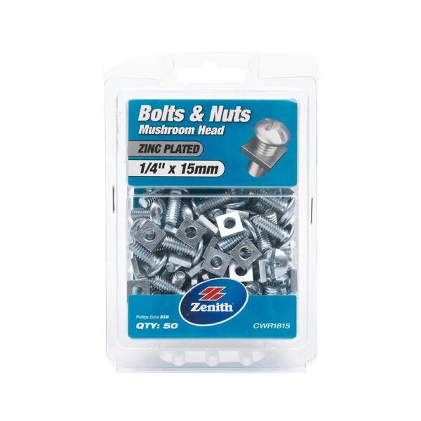 Zenith Mushroom Head Bolts 1/4 x 15mm Zinc Plated 50 Pack