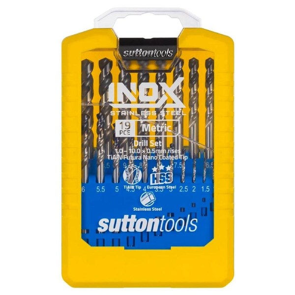 Sutton Tools 19 Pce Metric Inox Drill Set - M2 HSS - Yellow - 114mm x 40mm x 165mm
