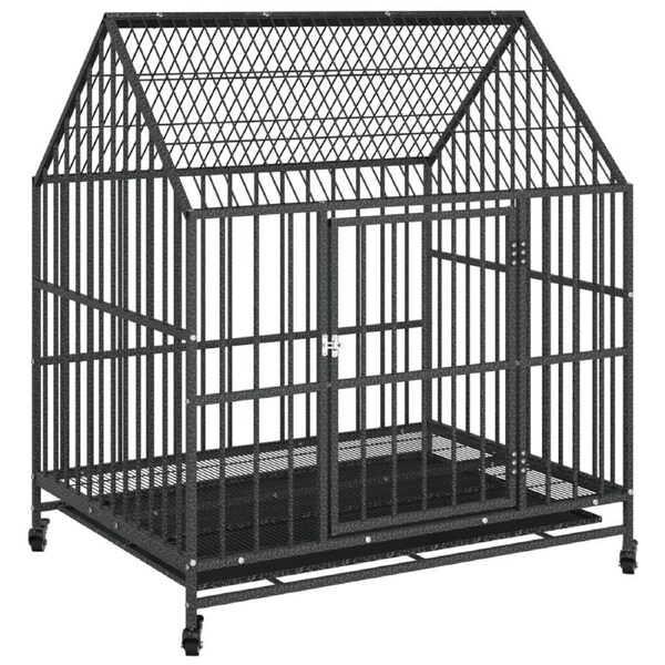 Dog Cage with Wheels Black Galvanised Steel vidaXL