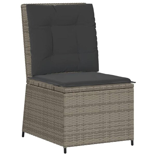 Reclining Garden Sofa with Cushions Grey Poly Rattan vidaXL