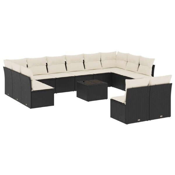 13 Piece Garden Sofa Set with Cushions Black Poly Rattan vidaXL