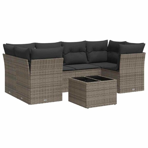 7 Piece Garden Sofa Set with Cushions Grey Poly Rattan vidaXL
