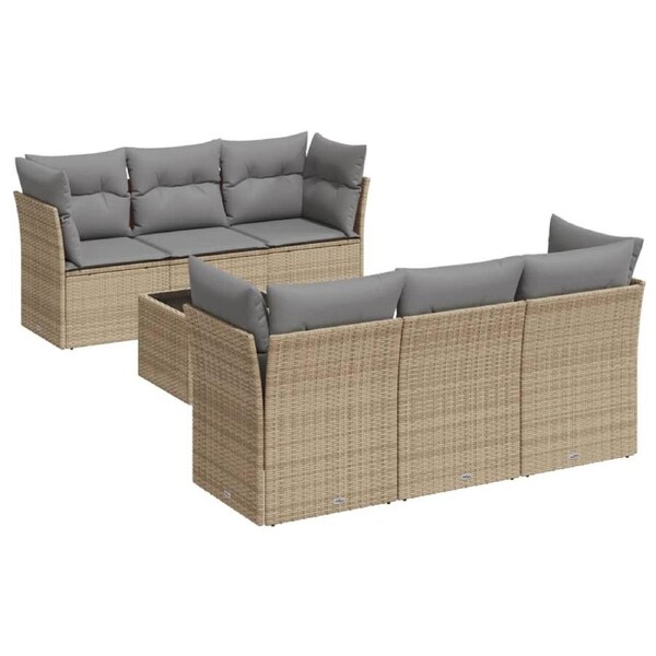 7 Piece Garden Sofa Set with Cushions Beige Poly Rattan vidaXL