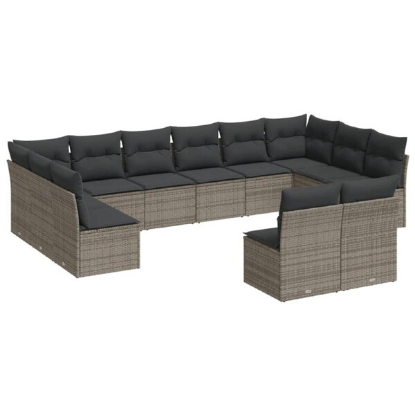12 Piece Garden Sofa Set with Cushions Grey Poly Rattan vidaXL