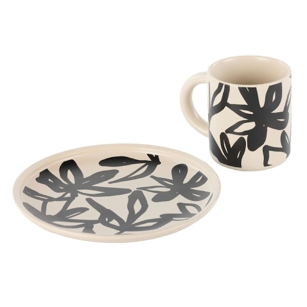 Leaf & Bean Freya Mug & Side Plate Set - Black