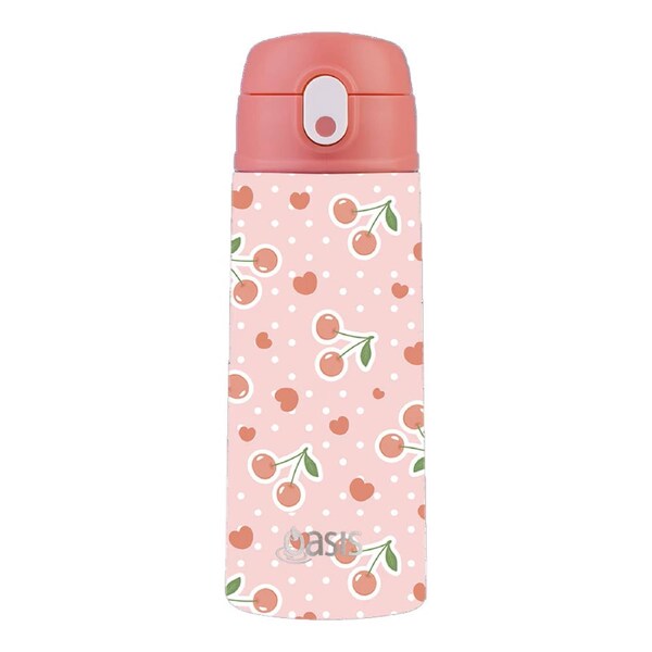 Oasis Stainless Steel Double Wall Insulated Kids Drink Bottle with Sipper Straw 550ml - Cherry Crush