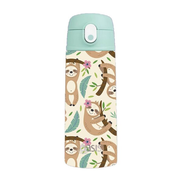 Oasis Stainless Steel Double Wall Insulated Kids Drink Bottle with Sipper Straw 550ml - Sleepy Sloths
