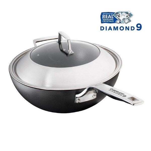 Cuisine::pro Diamond 9 Hard Anodised Aluminium Non-Stick Wok with Lid 32cm