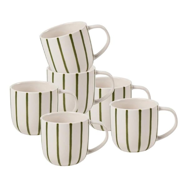 Salt & Pepper Anja Mugs 450mL - Set of 6 - Olive Stripe