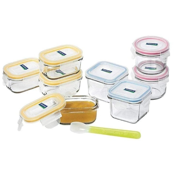 9 Piece Baby Food Container Set with Silicone Spoon Glasslock