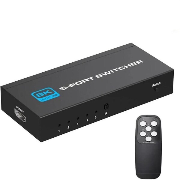 HDMI Switcher, 5x1 HDMI Selector 5 In 1 Out with IR Wireless Remote Control for Fire Stick, Xbox, PS3/4 and DVD Players ect Support 48Gbps 8K@60Hz 4K@120Hz - OZ8Q5