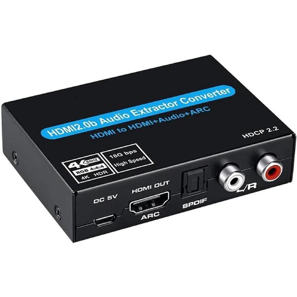 ESTONE 4K HDMI Audio Extractor,HDMI to HDMI + Optical Toslink(SPDIF) + RCA(L/R) Stereo Analog Outputs Video Audio Splitter Converter Support 4k 60Hz 3D 1080P,Black