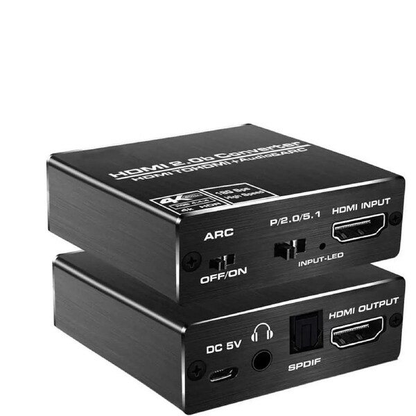 Aluminum Shell HDMI Audio Extractor Splitter, HDMI to HDMI + Optical Toslink SPDIF + 3.5mm Audio Jack HDMI Audio Support ARC Function, OZV8-1