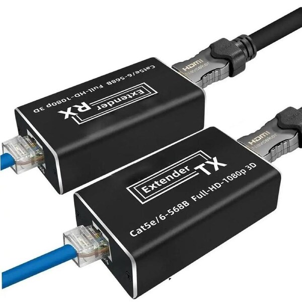 ESTONE HDMI Extender 196ft 60m, 1080P@60Hz HDMI to RJ45 Network Repeater Over Single Cat5e Cat 6 LAN Cable