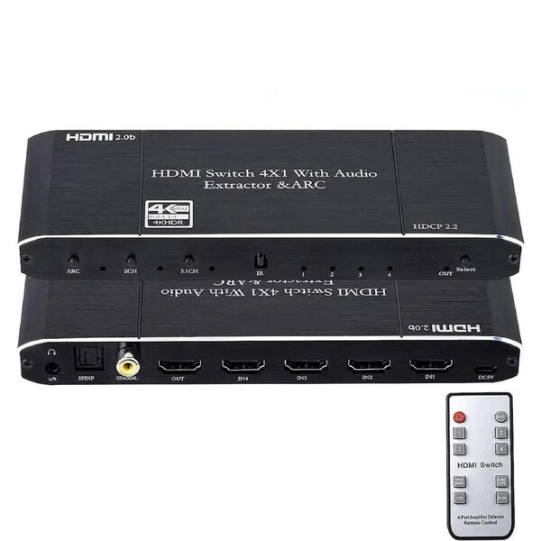 4x1 HDMI 2.0 4K 60Hz Switch with ARC & Audio Extractor, IR Remote Control, HDR 10, HDCP 2.2, , SPDIF, for PS4, Xbox, Apple TV and More