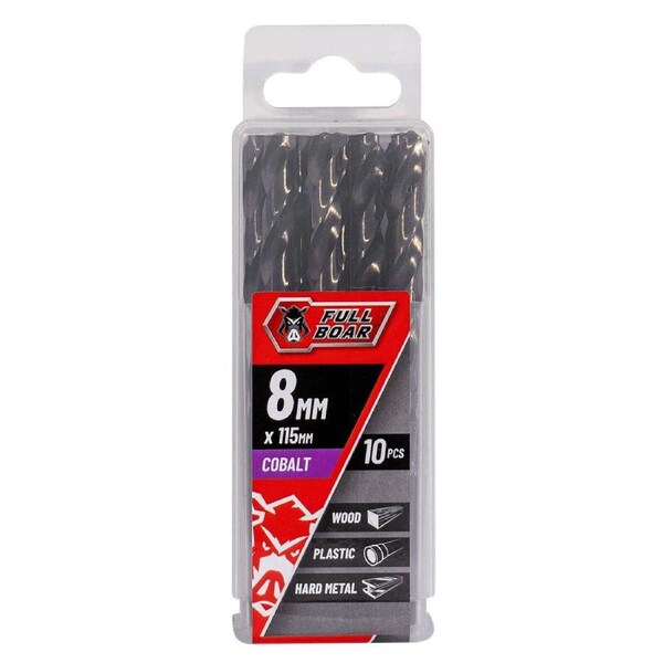 Full Boar 8mm Cobalt Drill Bit - 10 Piece Set - Precision Cutting
