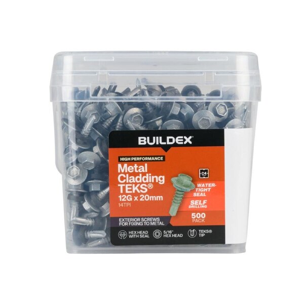 Buildex 12g x 20mm Cladding Fencing Teks Screws - 500 Pack - Self-Drilling - Corrosion Resistant