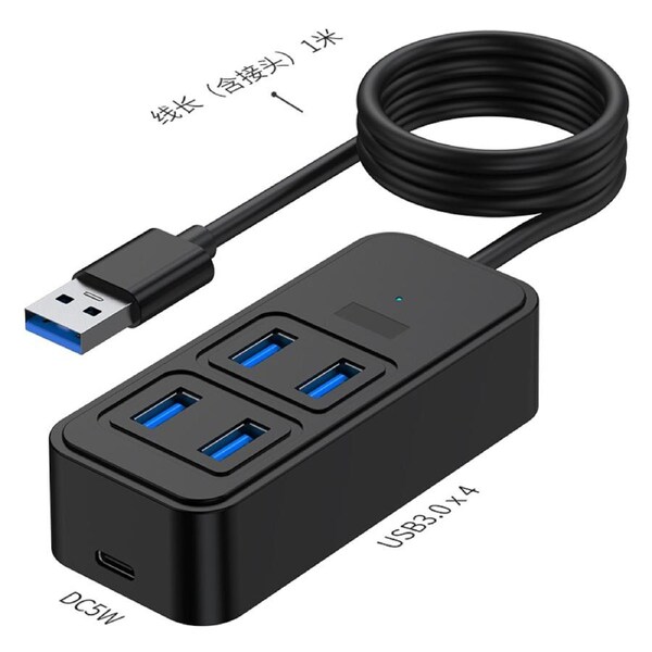 5-Port USB C Hub Compact Size USB A Adapter with 4 USB 3.0 Ports & 1 Type C DC 5W-1A Power Delivery Hub 1M Cable for Macbook Notebook and More Devices