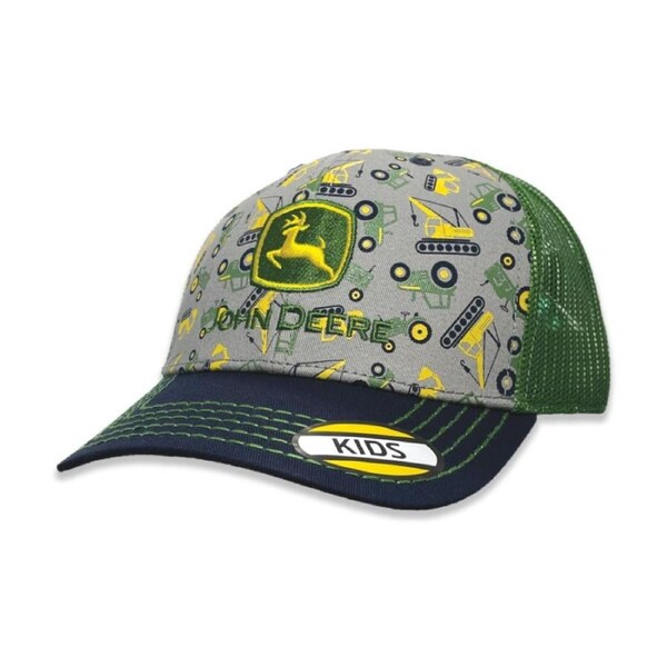 John Deere All Over Pattern Embroidery Trucker Hat Kids Mens