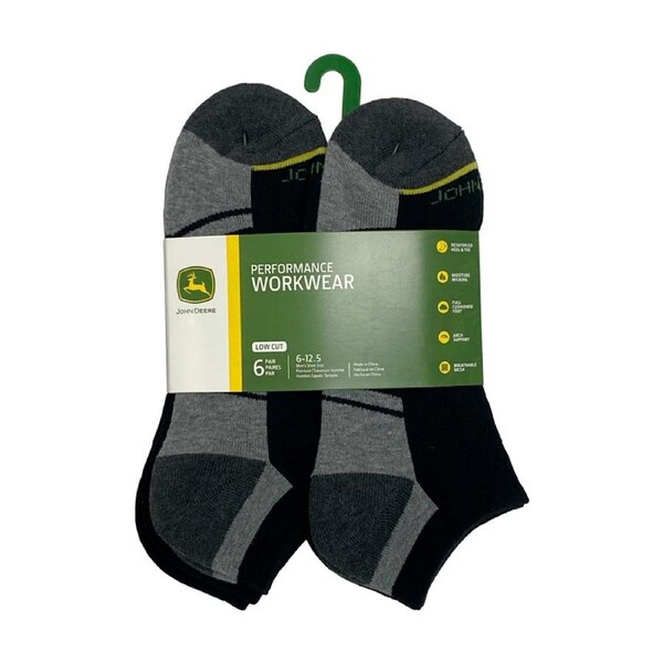 6pc John Deere Low Cut Performance Socks (Size 10-13) Black Mens