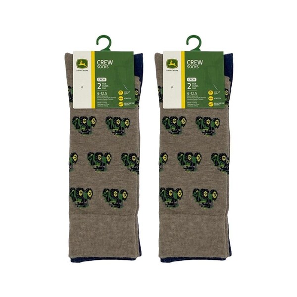 2x 2pc John Deere Dress Socks (Size 10-13) Brown/Blue 90% Polyester Mens