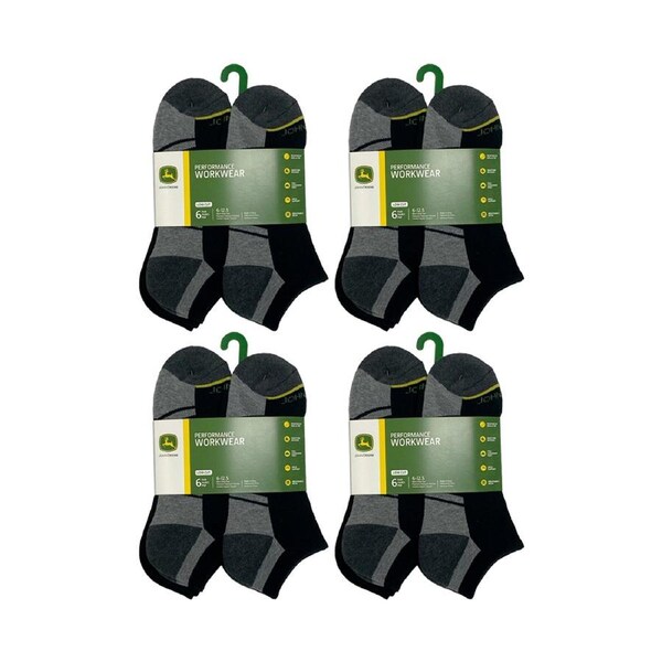 4x 6pc John Deere Low Cut Performance Socks (Size 10-13) Black Mens
