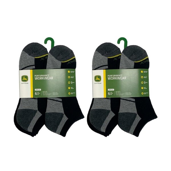 2x 6pc John Deere Low Cut Performance Socks (Size 10-13) Black Mens