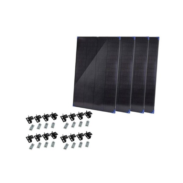 4x Kings 200W Fixed Glass Panel Tempered Upto 16.67A at 12V + 4x Black Brackets