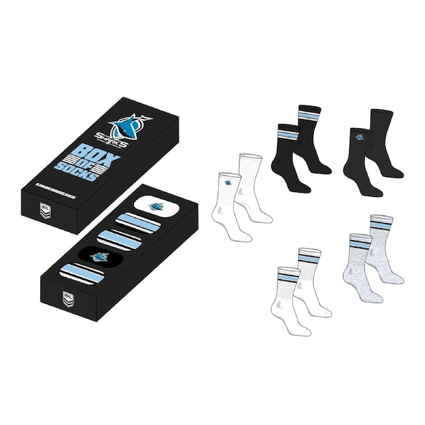 Cronulla Sharks NRL Adults Everyday Socks Box Set - 5 Pair - OS