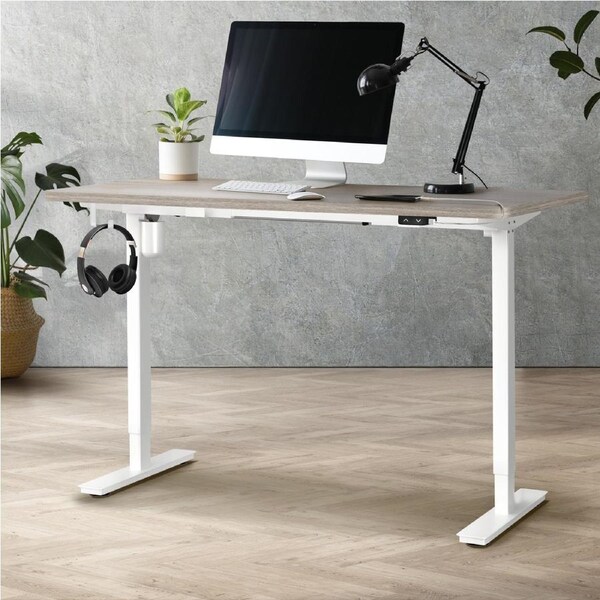 Oikiture Electric Standing Desk Single Motor 120/140/150cm White Frame+ Grey Top 140cm