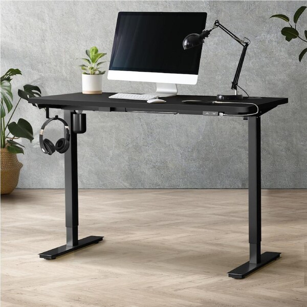 Oikiture Electric Standing Desk Single Motor 120/140/150cm Black Frame+ Grey Top 140cm