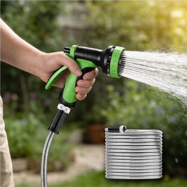 ZUNI 75FT Expandable Garden Water Hose Pipe with 10 Function Spray Nozzle Silver