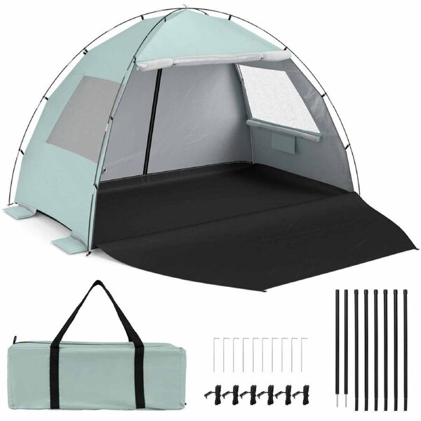 Costway Beach Tent w/Canopy Sun Shelter 5-6 Person Pop Up UPF50+ Shade Canopy Light Family Cabana Carry Bag Camping Green