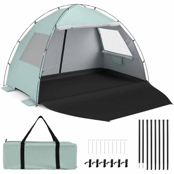 Costway Beach Tent w/Canopy Sun Shelter 3-4 Person Pop Up UPF50+ Shade Canopy Light Family Cabana Carry Bag Camping Green