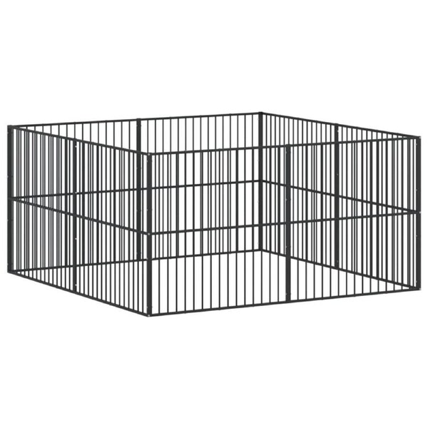 Dog Playpen 8 Panels Black Galvanised Steel vidaXL