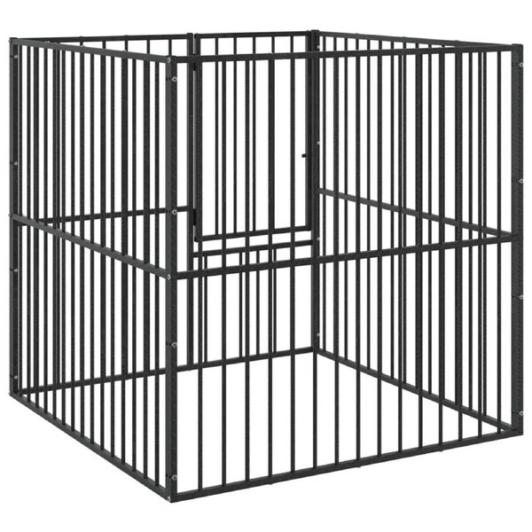Dog Playpen 4 Panel Black Galvanised Steel vidaXL
