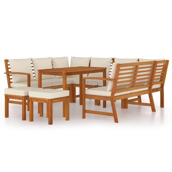 9 Piece Garden Dining Set with Cushions Solid Wood Acacia vidaXL
