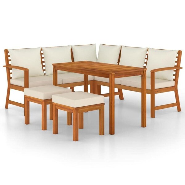 6 Piece Garden Dining Set with Cushions Solid Wood Acacia vidaXL
