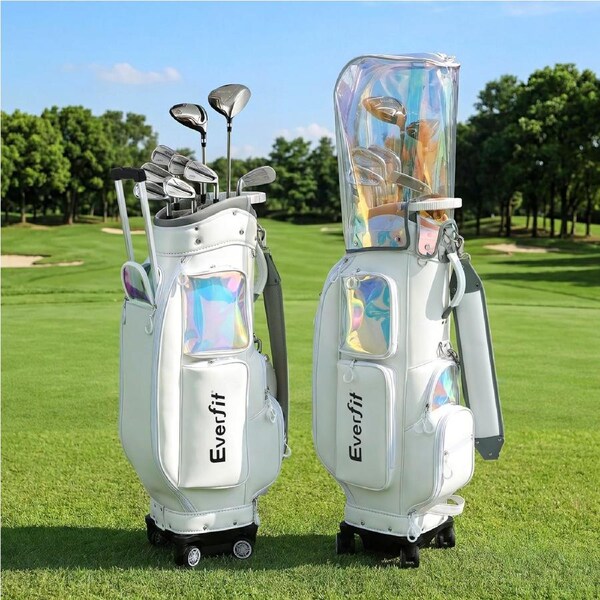 Everfit Golf Cart Bag Rolling Buggy Club Organiser Synthetic Leather White