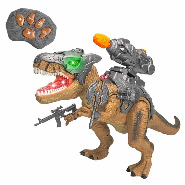 HOLALA RC Dinosaur Toys with Lights Roaring Walking Dino Robot for Kids Boys-Brown