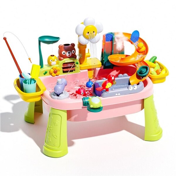 HOLALA Kids Sand Water Table Toy with Electric Water Pump Smoke and Fishing Toy for Girls