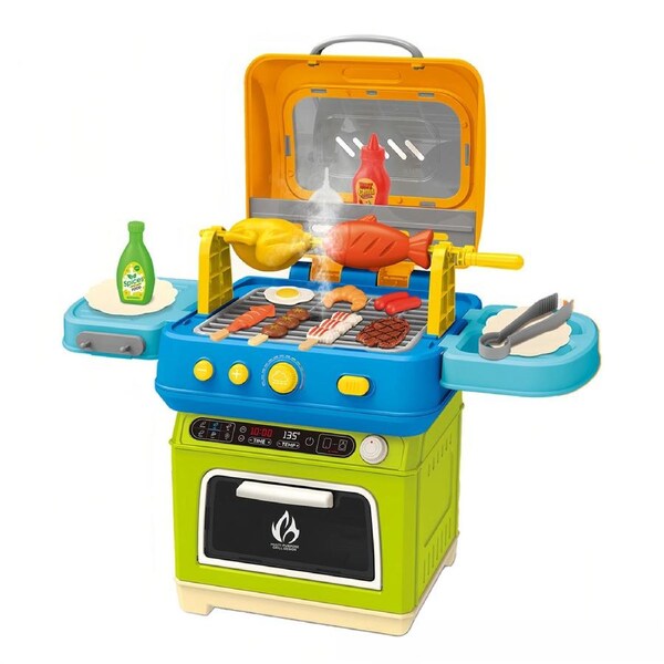 HOLALA 35PCS Kids Kitchen Playset Cooking Toy Set with Cookware BBQ Grill for Boys-Blue